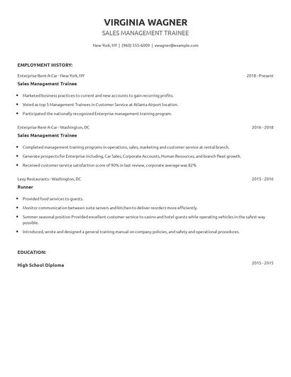 Sales Management Trainee Resume