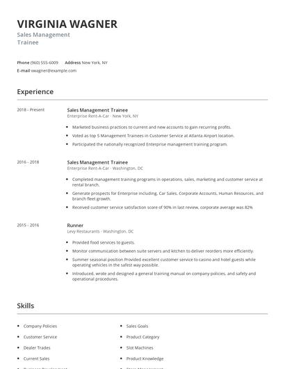 Sales Management Trainee Resume