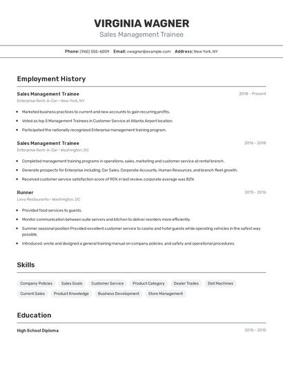 Sales Management Trainee Resume