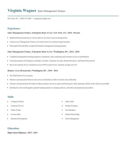 Sales Management Trainee Resume