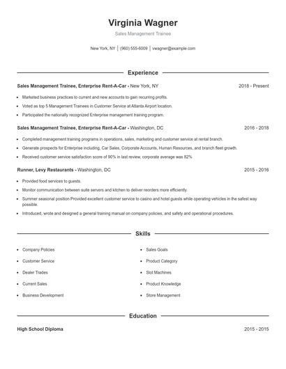 Sales Management Trainee Resume