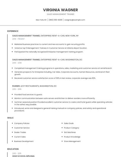 Sales Management Trainee Resume