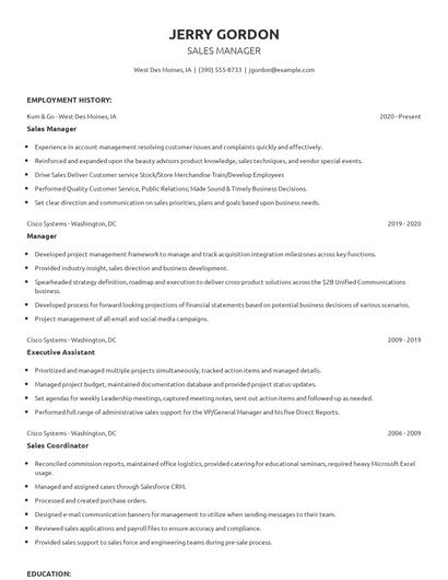 Sales Manager Resume