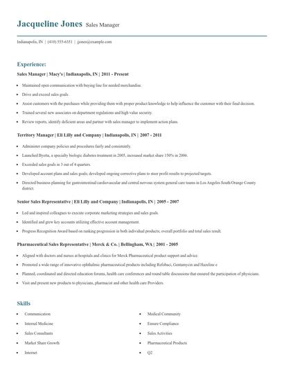 Sales Manager Resume