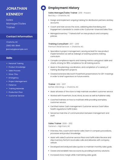 Sales Manager/Sales Trainer Resume