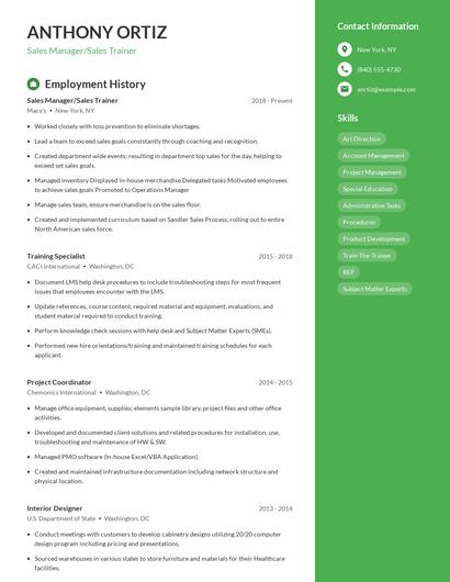 Sales Manager/Sales Trainer Resume