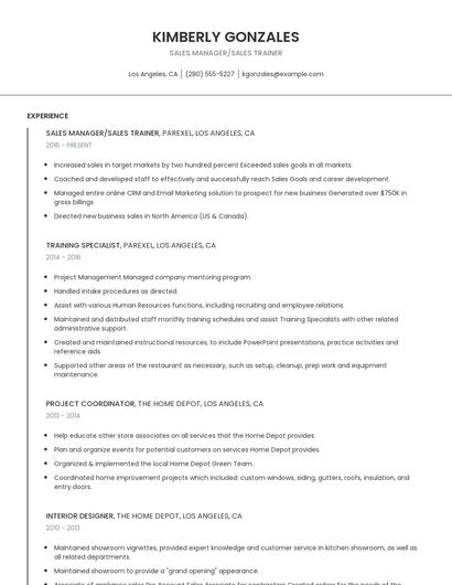 Sales Manager/Sales Trainer Resume