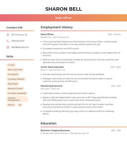 Sales Officer Resume