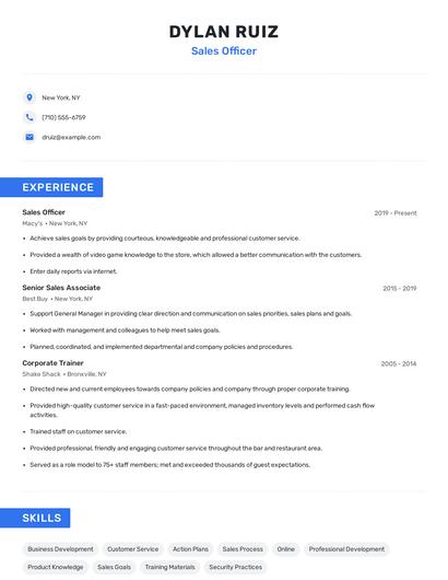 Sales Officer Resume