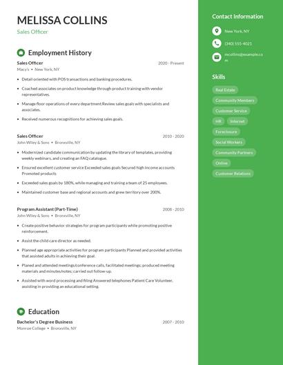 Sales Officer Resume