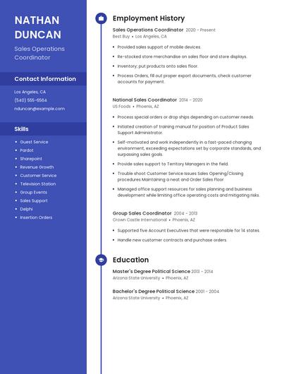 Sales Operations Coordinator Resume