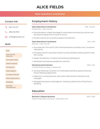 Sales Operations Coordinator Resume