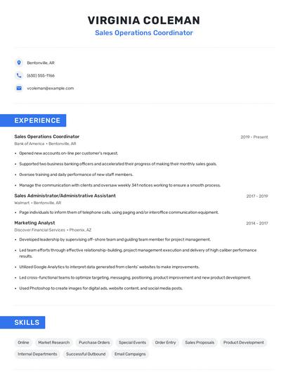 Sales Operations Coordinator Resume
