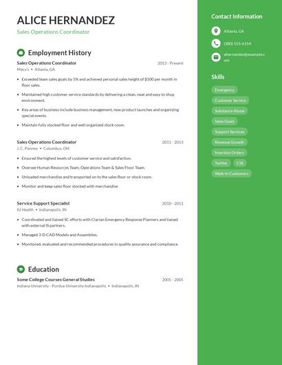 Sales Operations Coordinator Resume