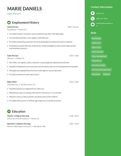 Sales Person Resume