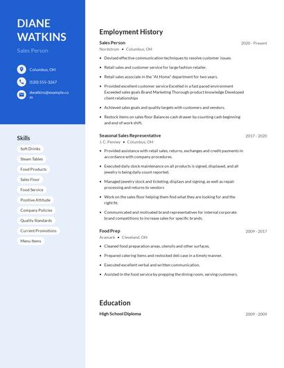 Sales Person Resume