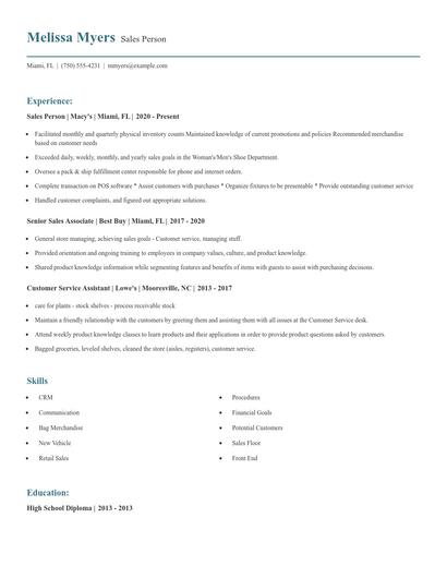 Sales Person Resume