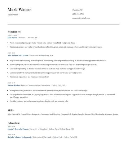 Sales Person Resume