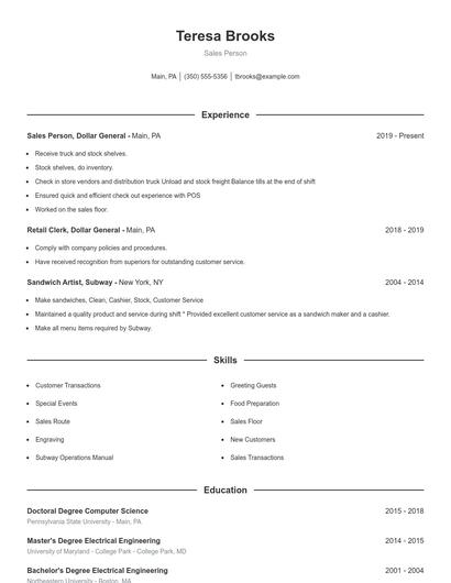 Resume example 1