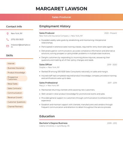 Sales Producer Resume