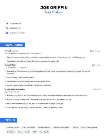 Sales Producer Resume