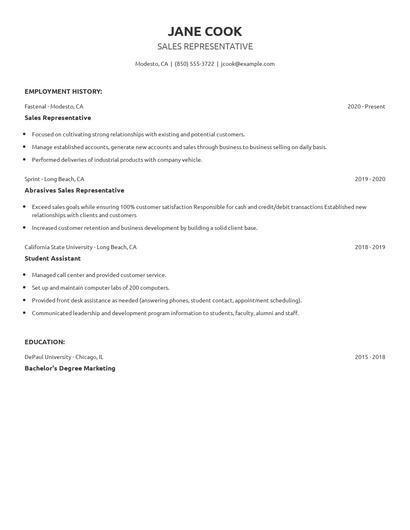 Sales Representative Resume