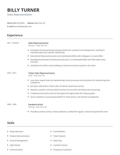 Sales Representative Resume