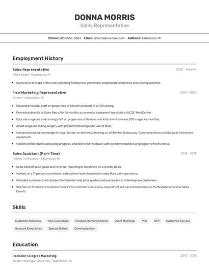 Sales Representative Resume