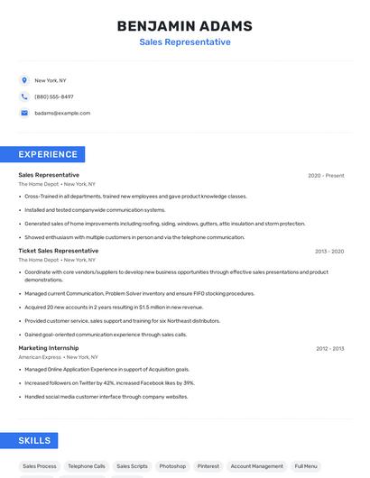 Sales Representative Resume
