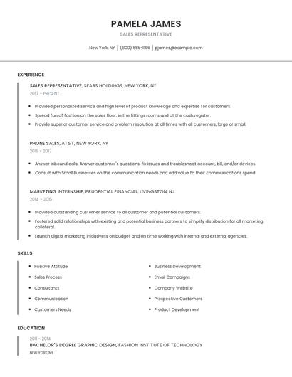 Sales Representative Resume