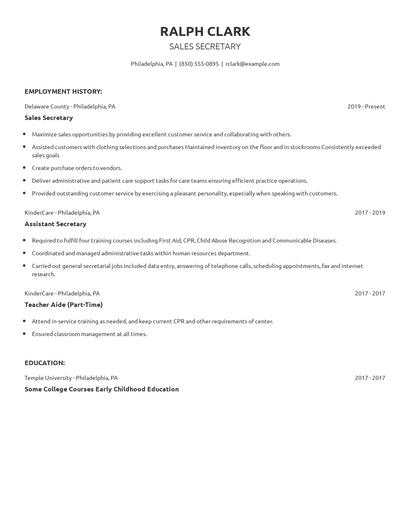 Sales Secretary Resume