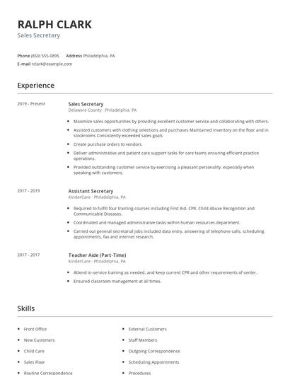 Sales Secretary Resume