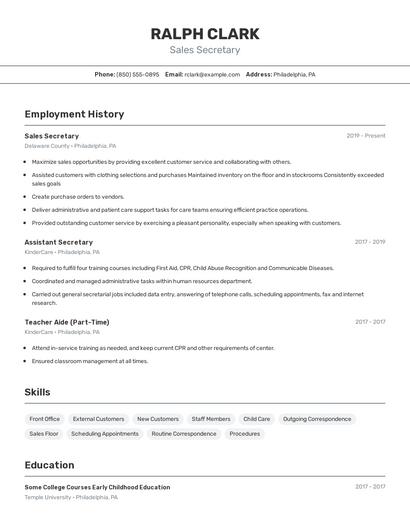 Sales Secretary Resume