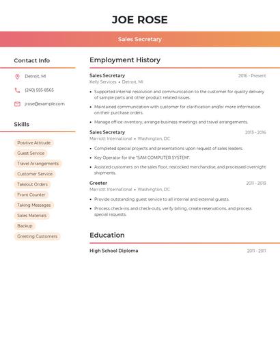 Sales Secretary Resume