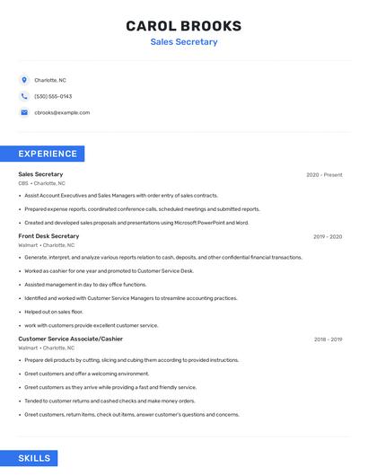 Sales Secretary Resume
