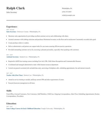 Sales Secretary Resume