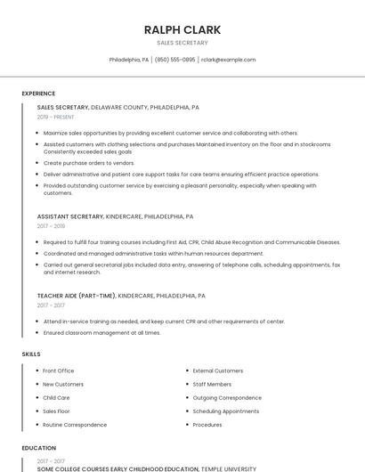 Sales Secretary Resume