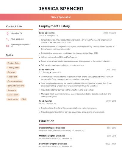 Sales Specialist Resume