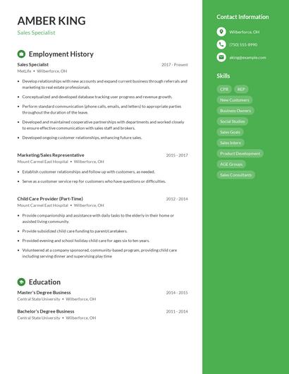 Sales Specialist Resume