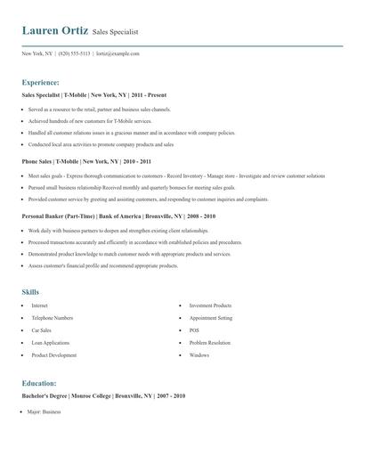 Sales Specialist Resume