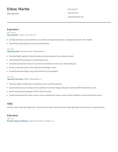 Sales Specialist Resume
