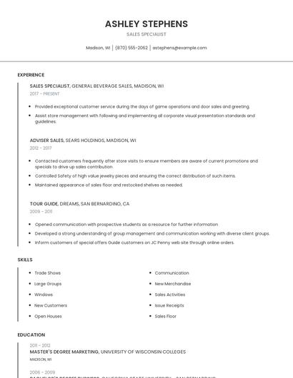 Sales Specialist Resume