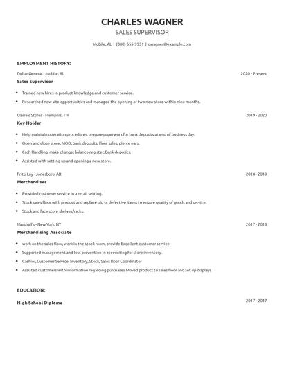 Sales Supervisor Resume