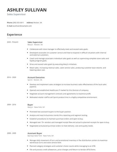Sales Supervisor Resume