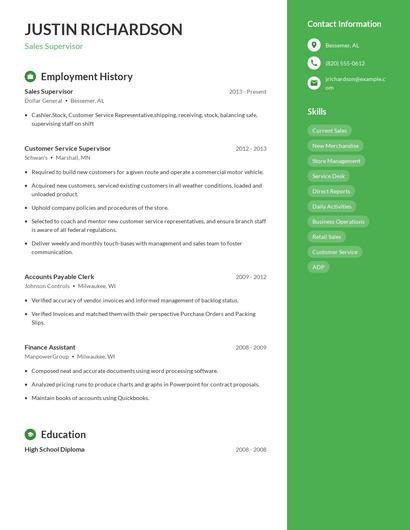 Sales Supervisor Resume