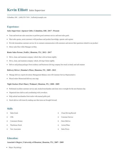 Sales Supervisor Resume