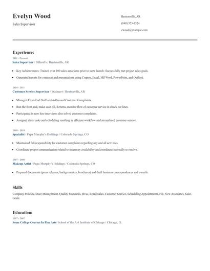 Sales Supervisor Resume