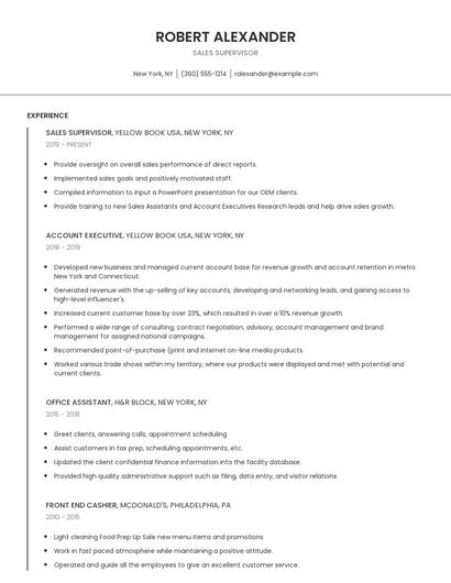 Sales Supervisor Resume