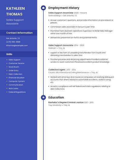 Sales Support Associate Resume