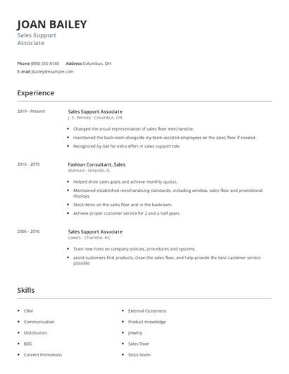 Sales Support Associate Resume